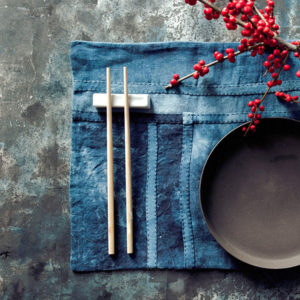 Set de table japonais indigo collection inspirée des tablier maekake